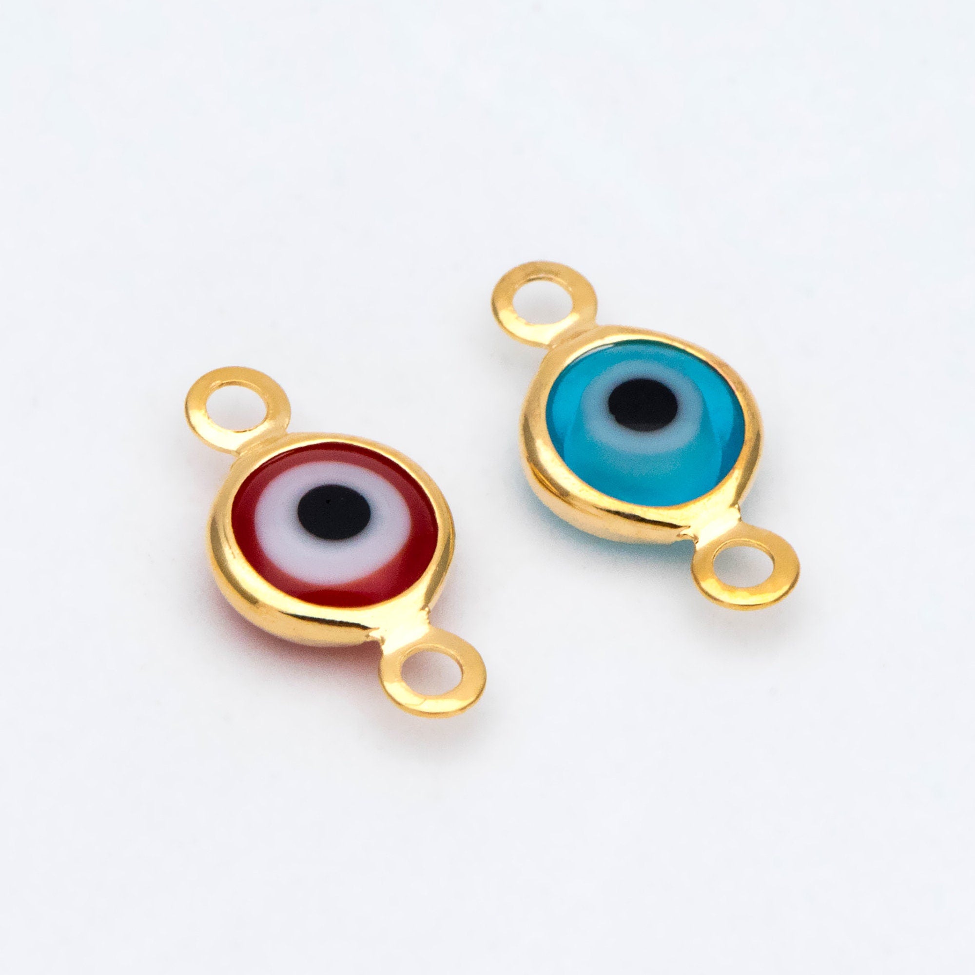 10pcs Gold Evil Eye Connectors, Evil Eye Pendant, Evil Eye Charms, Necklace Finding (GB-1999-A)